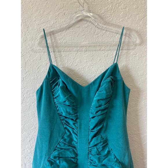 Nicole Miller Teal Ruched Silk Cocktail Dress Size 6 - Picture 2 of 9